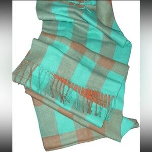 Veronz Super Soft Cashmere feel Green Checkered Scarf with Fringe OS NEW